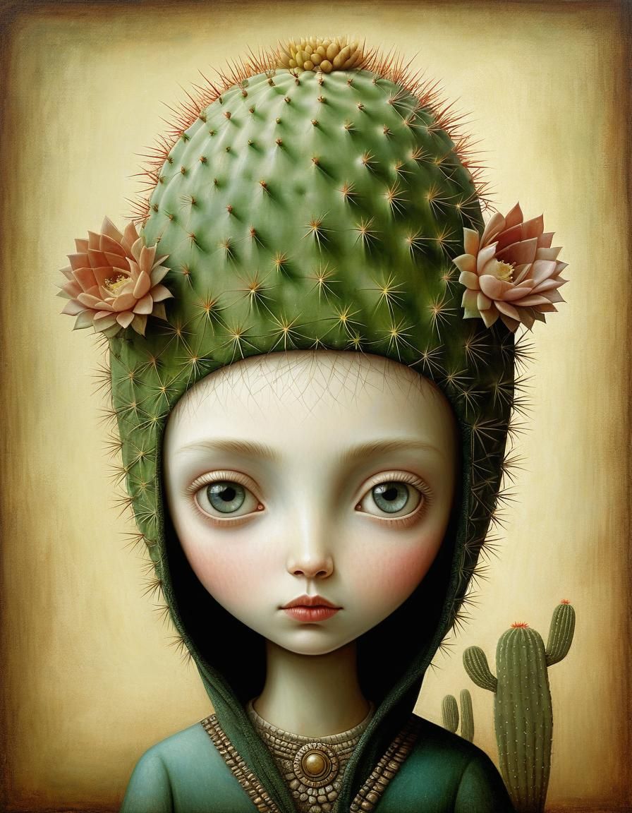 Woman with Cactus Hat in Surrealist Style