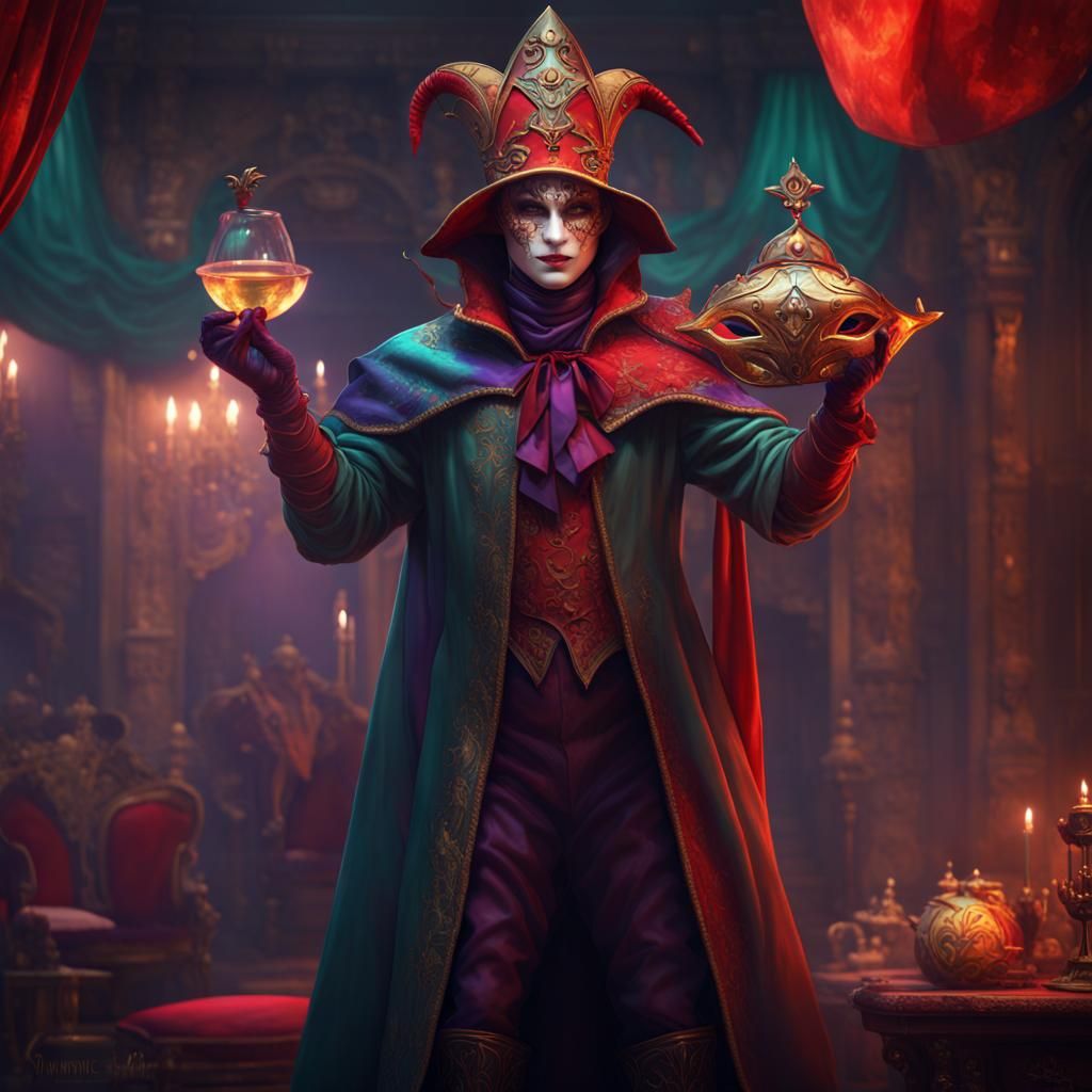 Jester in Venetian Mask: Dark Fantasy Art