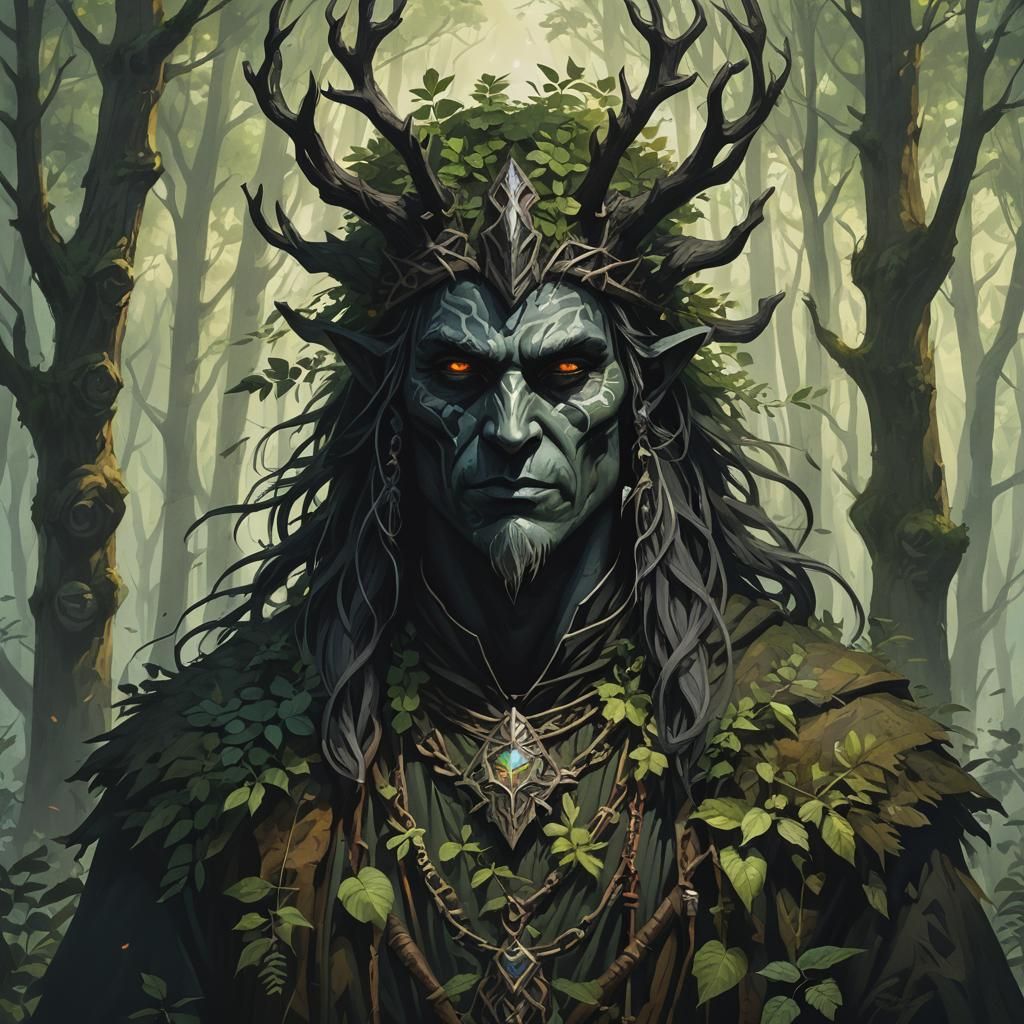 Shadow Druid Portrait in Enchanted Forest