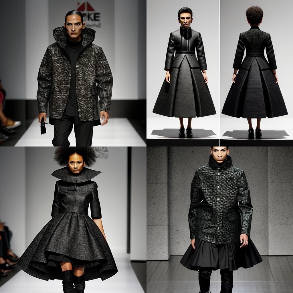 Avant-Garde Raincoat Design in Black and Coral