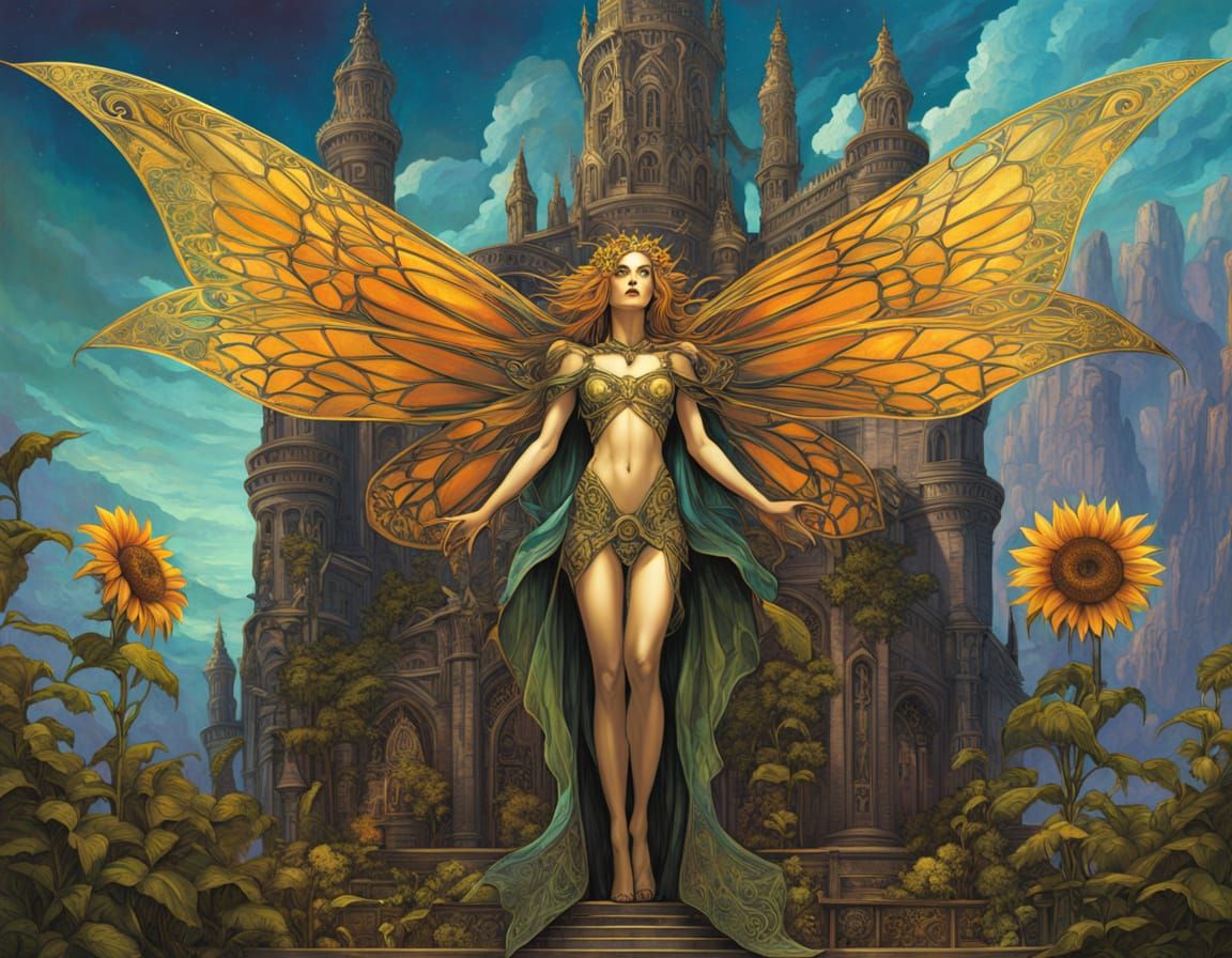Sunflower Fairy Dryad in Castle Courtyard