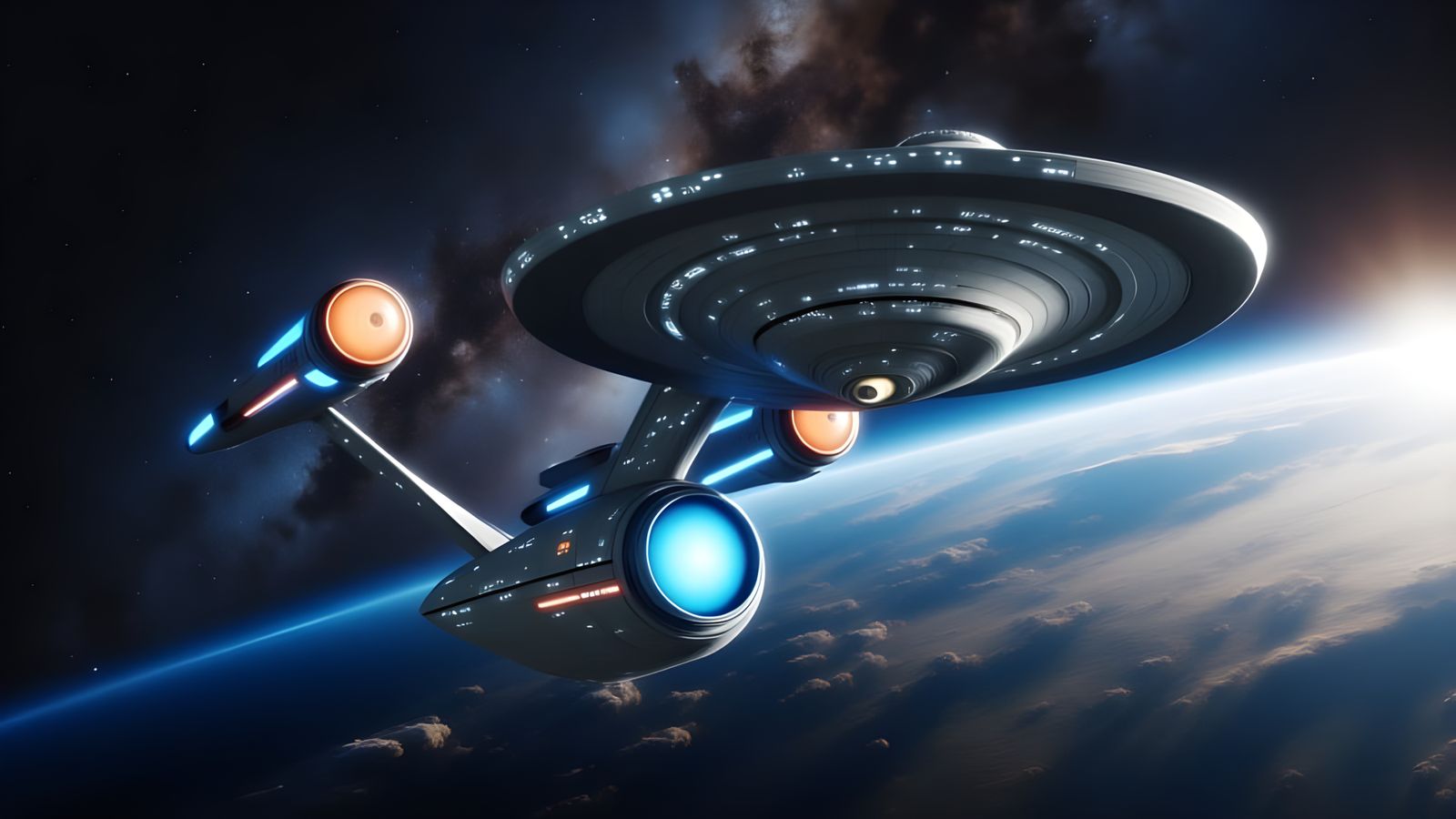 Epic Starship Emerge from Nebula in Cinematic Film Still