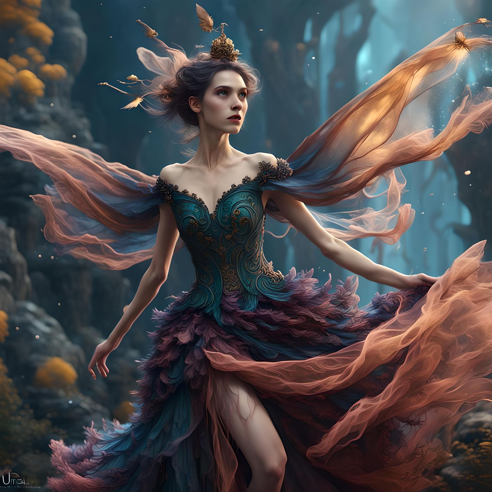 Tulle Outfits Fluttering: Detailed Digital Matte Painting
