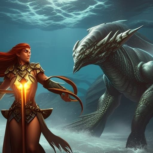 Mermaid Wizard Portrait in Dark Fantasy Style