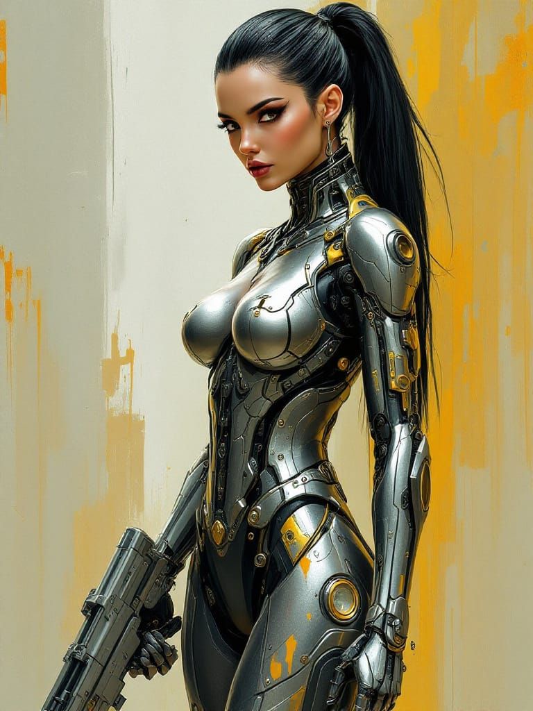 Cybernetic Woman in Biomechanical Armor, Sci-Fi Art