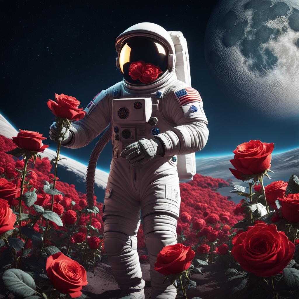 Astronaut Picking Roses on the Moon