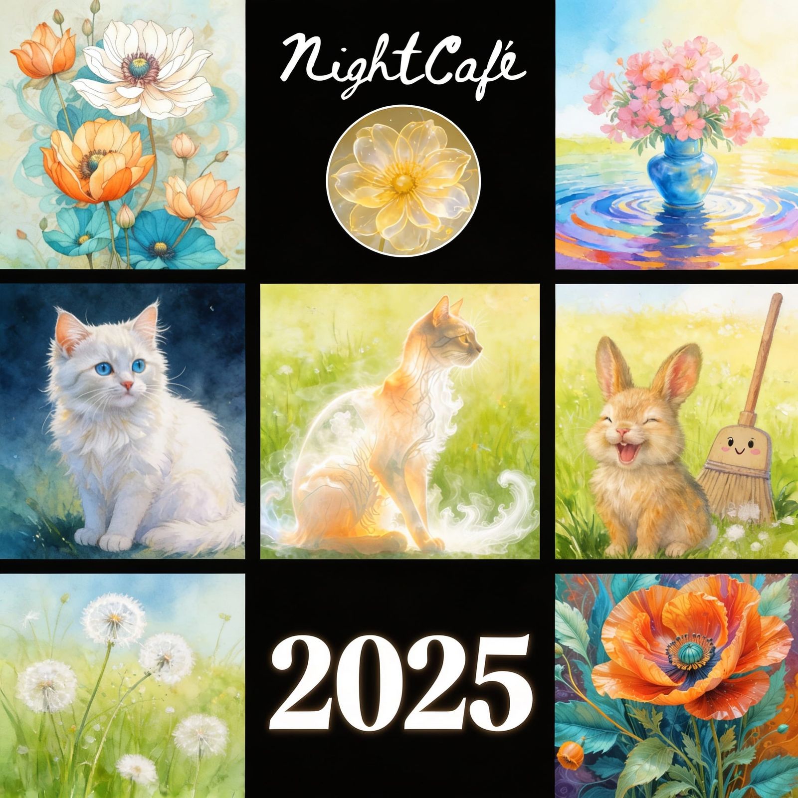 Collage of AI Art Subjects with 2025 Overlay