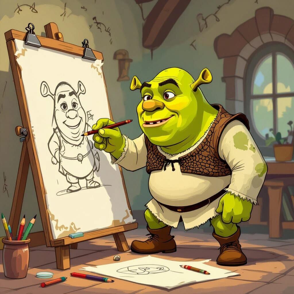 Shrek Drawing in Classic Animation Style