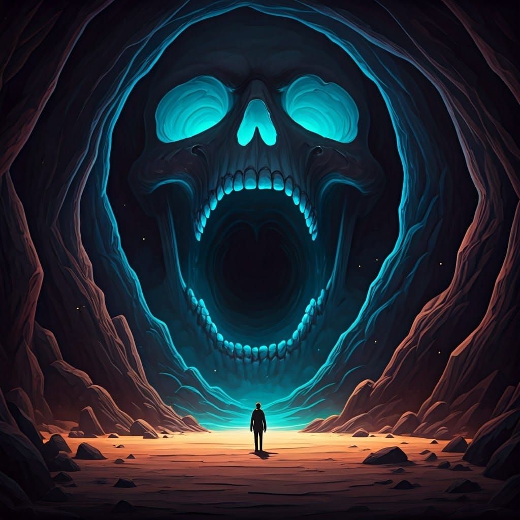 Desert Cave Skull Glowing with Blue Light