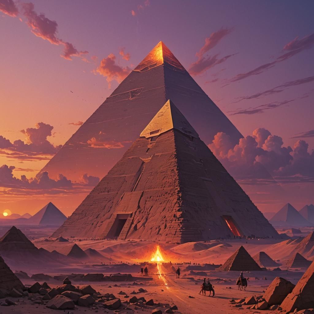 Egyptian Pyramid Under a Fiery Sunset Sky