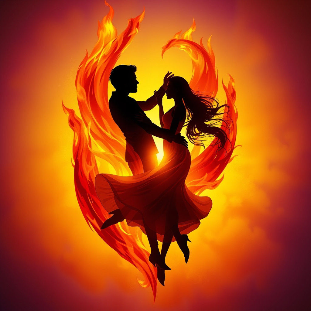 Fiery Lovers Dancing: A Vibrant Digital Painting