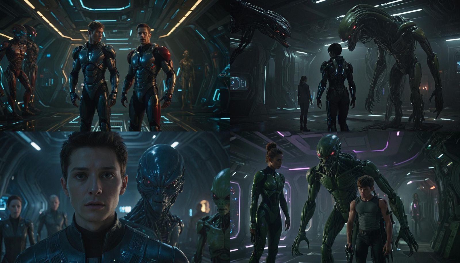 Futuristic Showdown: Human vs. Alien Leader