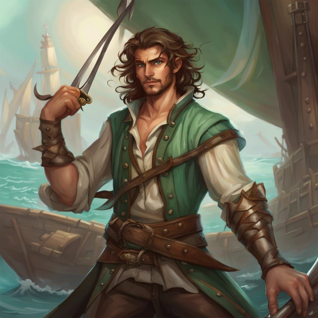 Half-Elf Swashbuckler in Action Painting Style