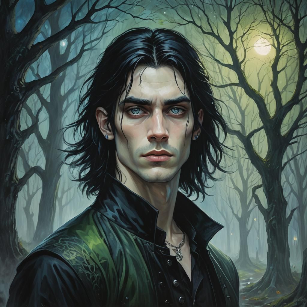 Mystical Forest Portrait in Dark Gothic Style