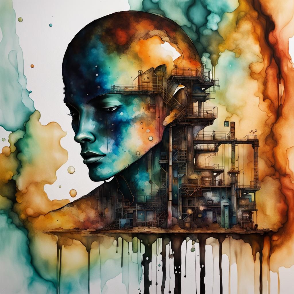 Minimal Dystopian Workforce in Alcohol Ink Style