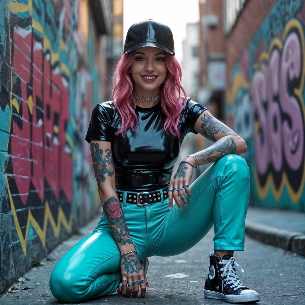 Cyberpunk Woman in Latex Outfit Posing