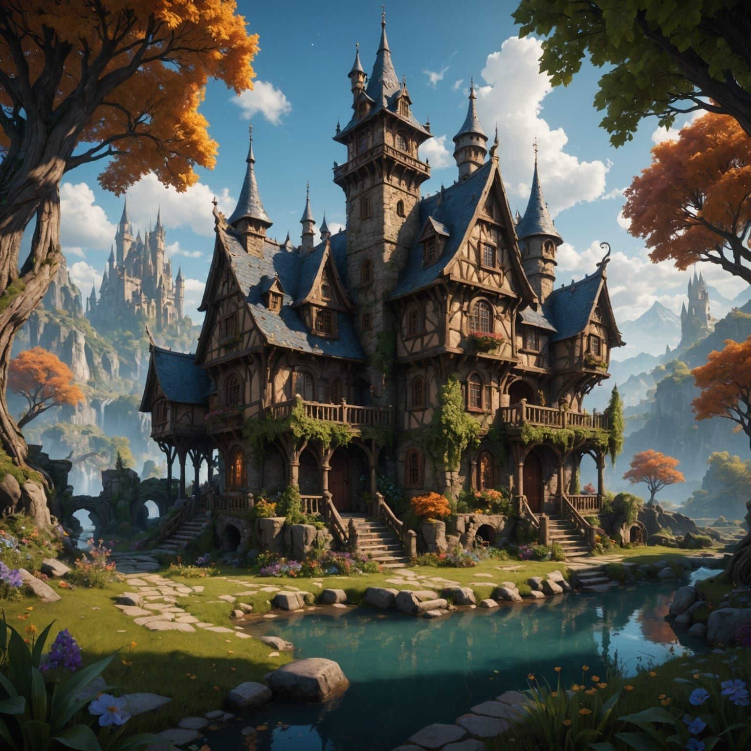 Ethereal Fantasy Castle in Vibrant Hues