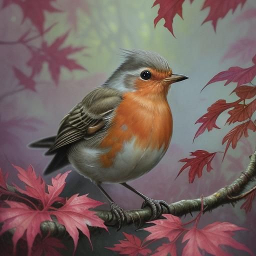 Robin Bird in Nest, Fairycore Watercolor Painting