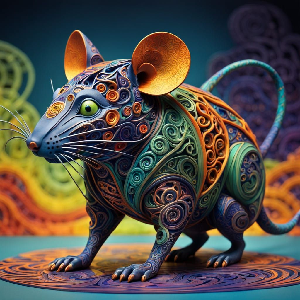 Vibrant 3D Rat Sculpture in Traditional Chinese Art Style