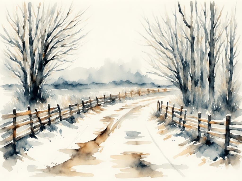 Minimalist Winter Road Watercolor Painting