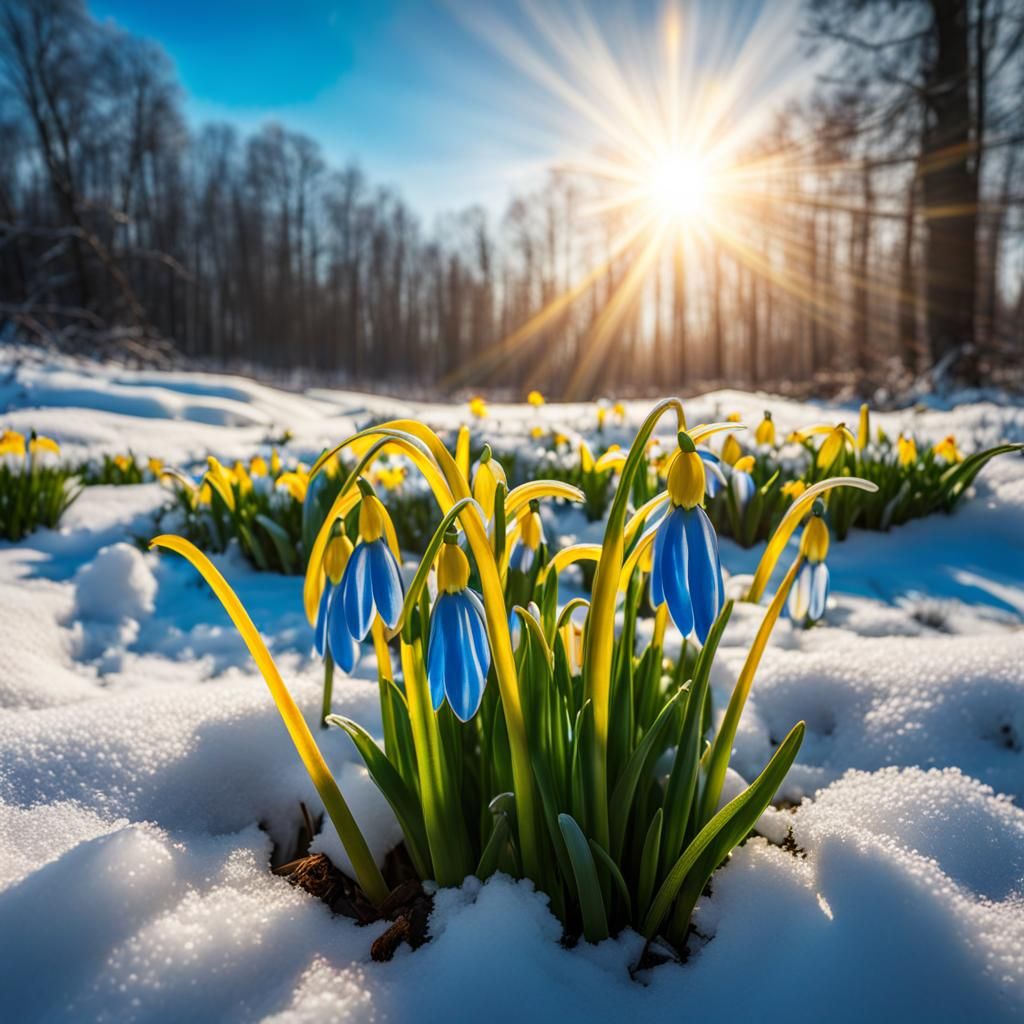Rainbow Snowdrop Flower in Winter Field
