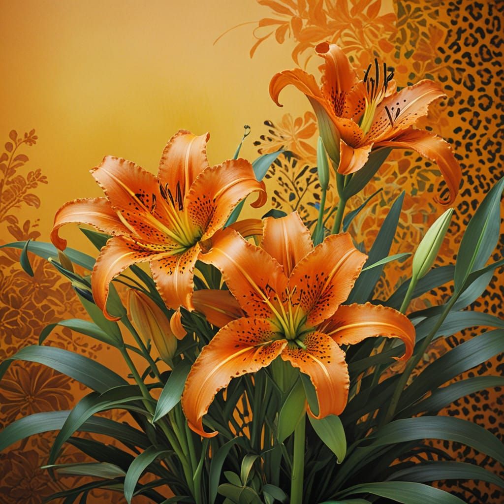 Bold Floral Masterpiece in Leopard Print and Orange Lilies