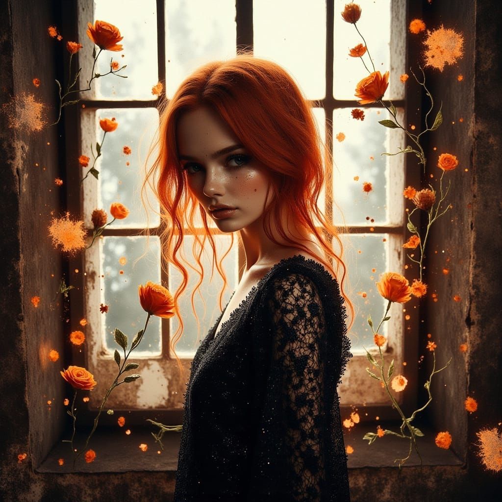 Enchanting Redhead in a Lavish, Glowing Dreamscape