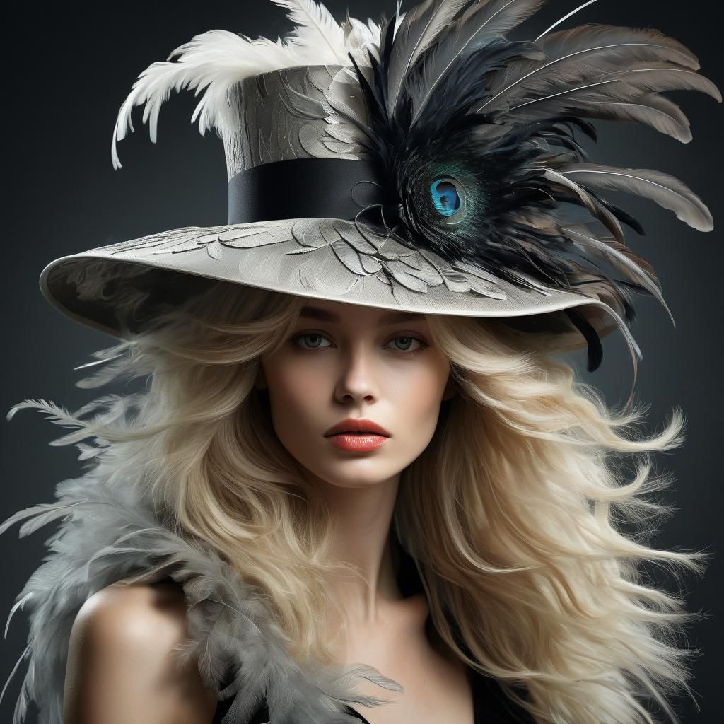 Ethereal Woman in Avant-Garde Feathered Hat