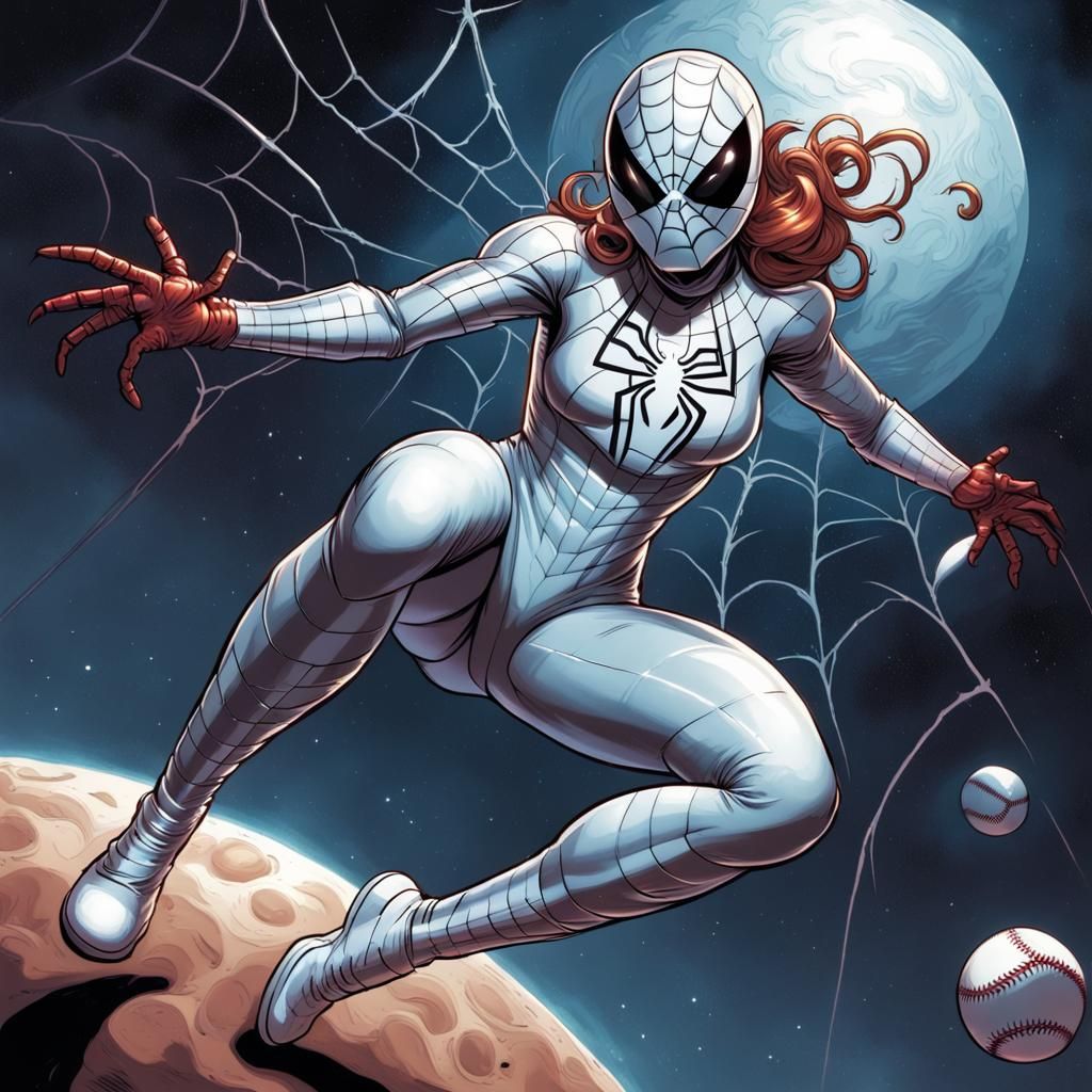 Ghostspider playing basball in space