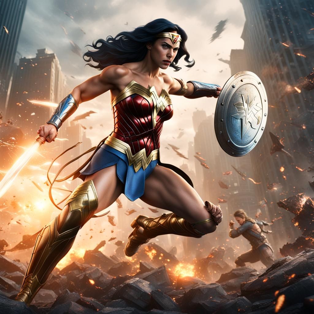 Wonder Woman vs Power Girl: Detailed Matte Painting