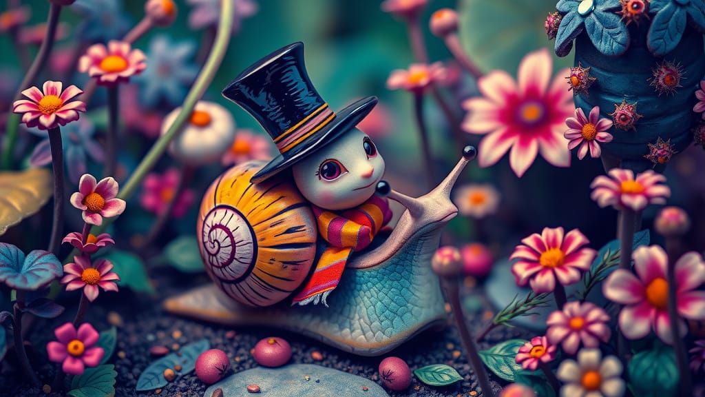 Whimsical Snail in Gothic Rainbow Garden