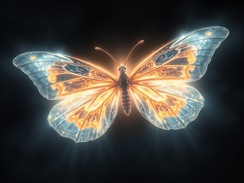 Luminous Butterfly of Water and Light: Surreal Digital Art