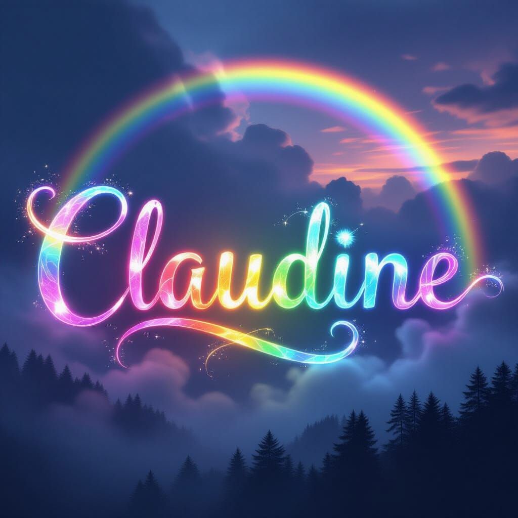 Claudine Name Art as Rainbow Arch in Ethereal Style