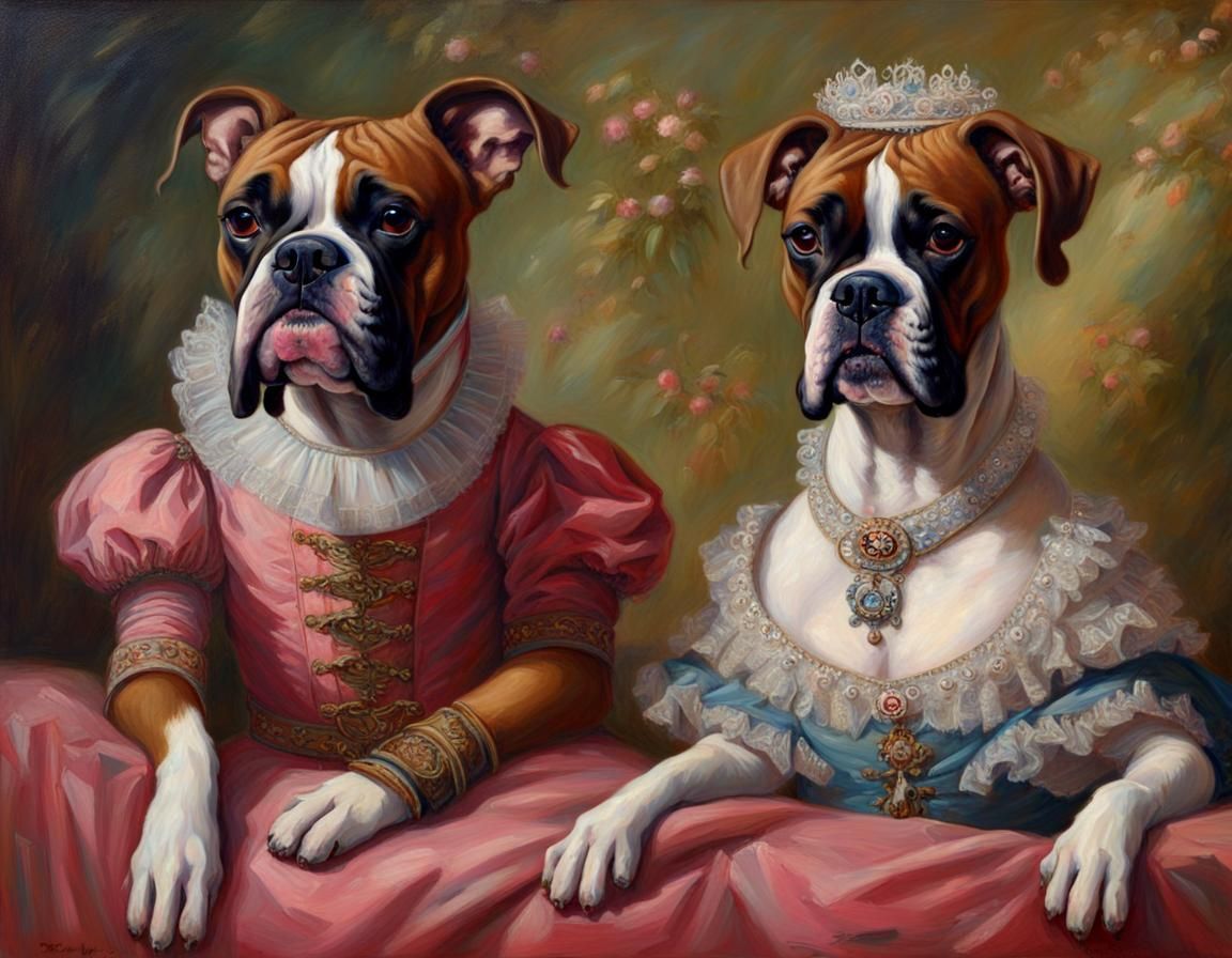 Boxer Dogs as Louis XIV and Marie Antoinette