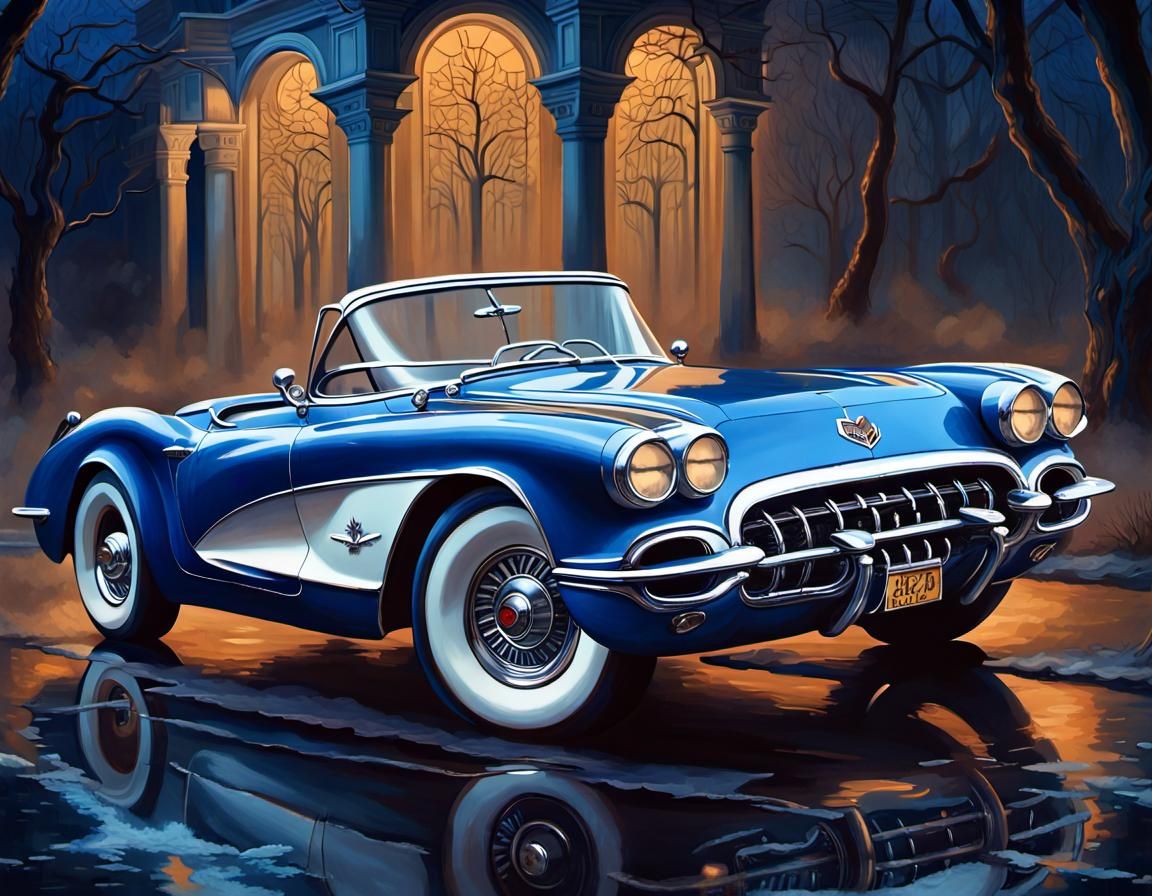 Art Deco Corvette Cabriolet in Blue Willow Style