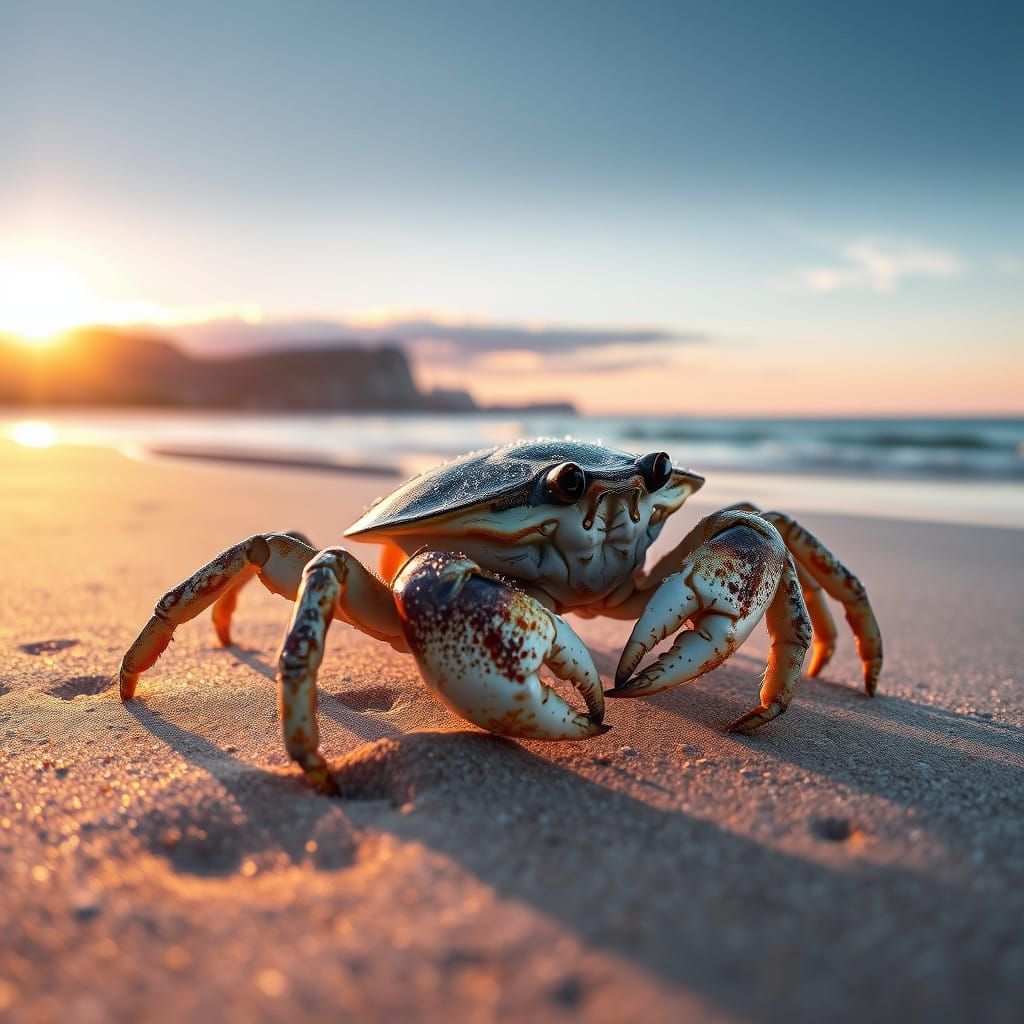 Hyperrealistic Beachscape with Majestic Sea Crab