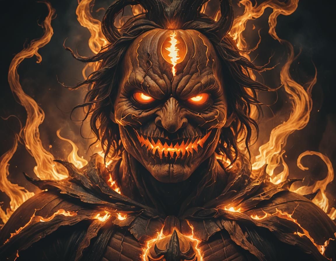 Eerie Jack-o'-Lantern Portrait in Gothic Horror Style