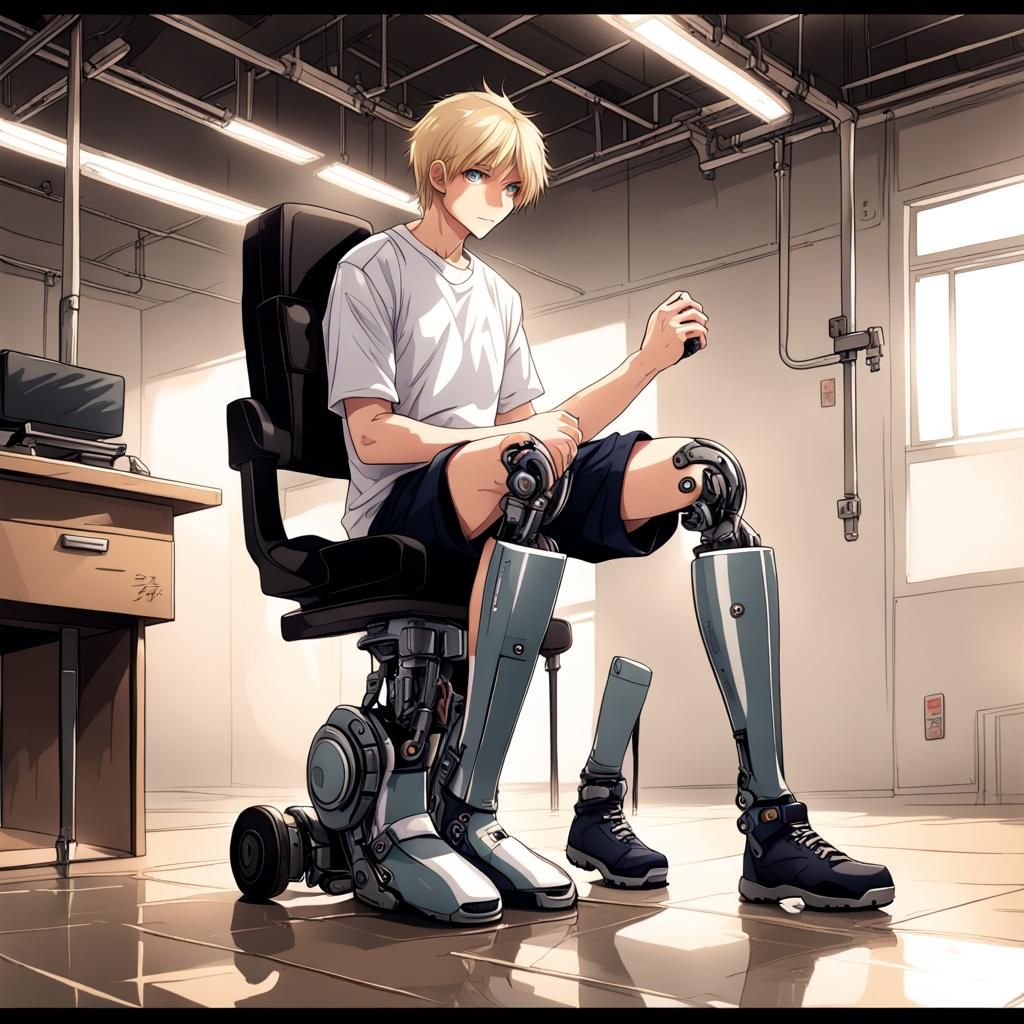 Anime Teenager with Robot Leg