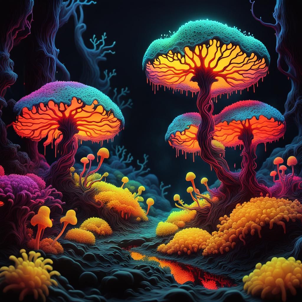 Neon Horror: Slime Mold Floral Landscape