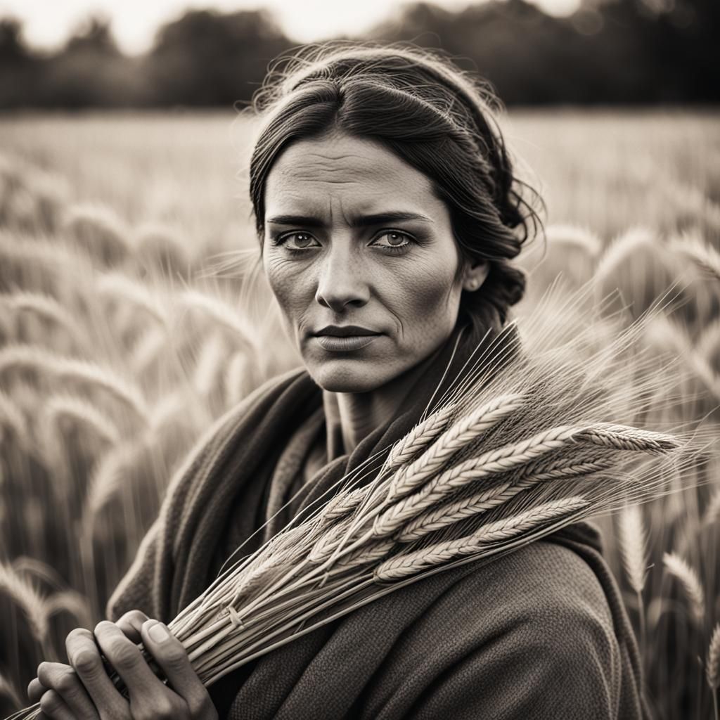 Young Peasant Woman with Wheat: Vintage Photography