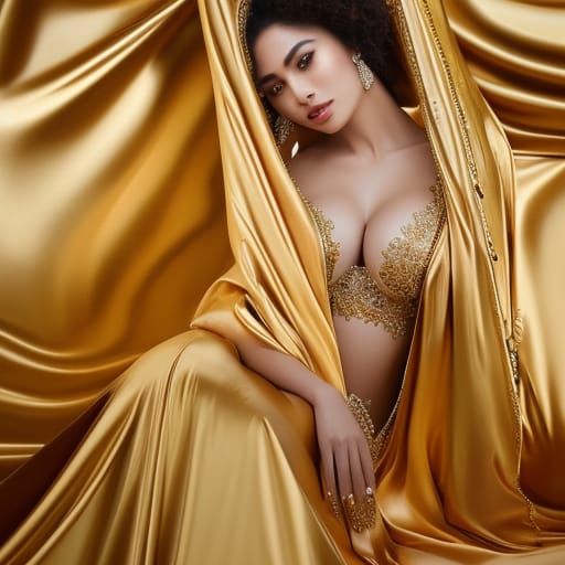 Gorgeous Woman in Gold Fabric: Hyperrealistic Portrait