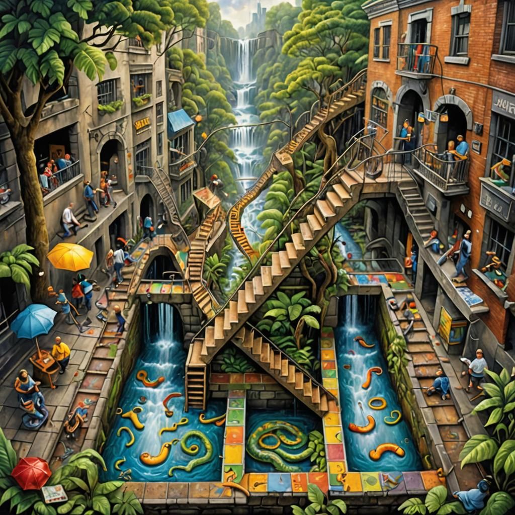 Surreal Chutes and Ladders Street Art Illusion