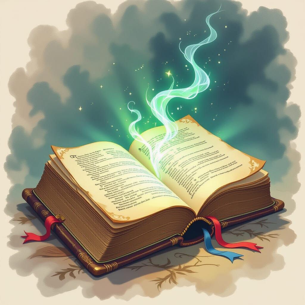 Antique Open Book Emitting Magical Light