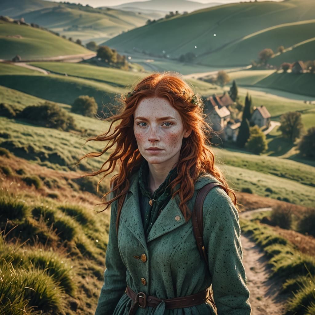 Red-Haired Woman in French Countryside: Fantasy Art