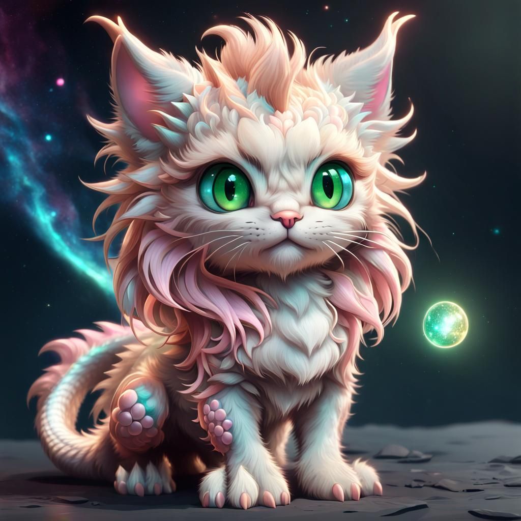 Golden Dragon Kitten: A Cosmic Digital Illustration