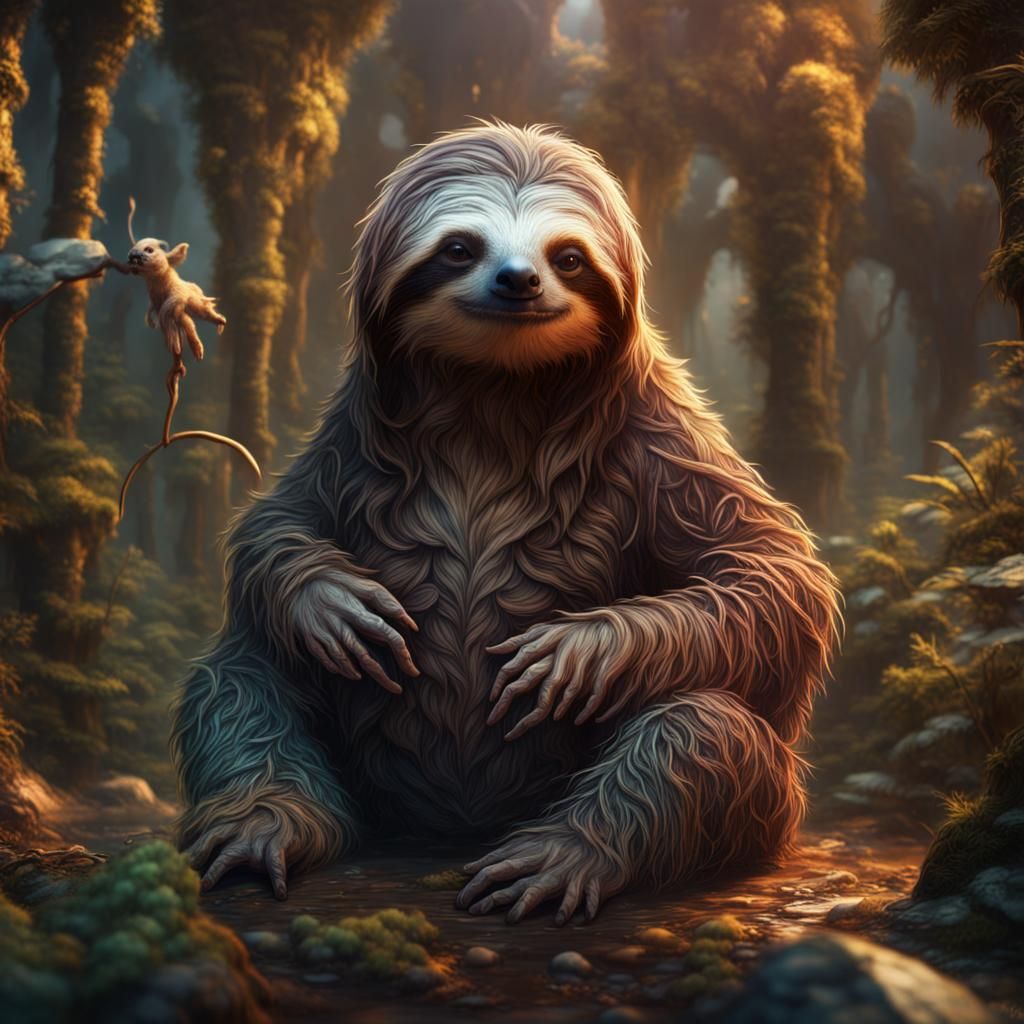 Magical Sloth in Detailed Matte Painting