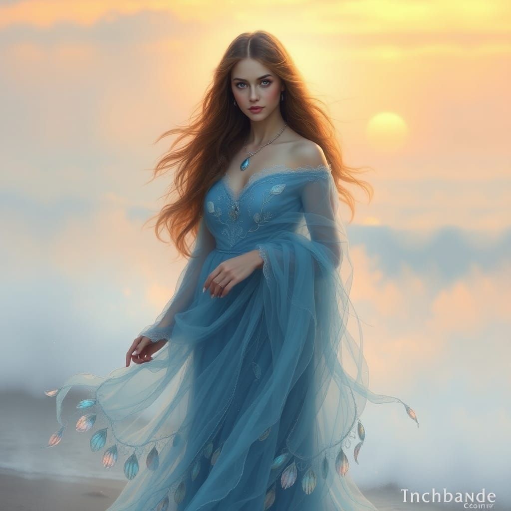 Ocean Goddess in Ethereal Landscape