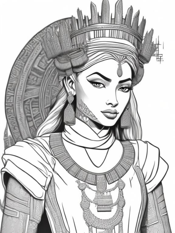 African Princess Portrait in Detailed Pencil Sketch