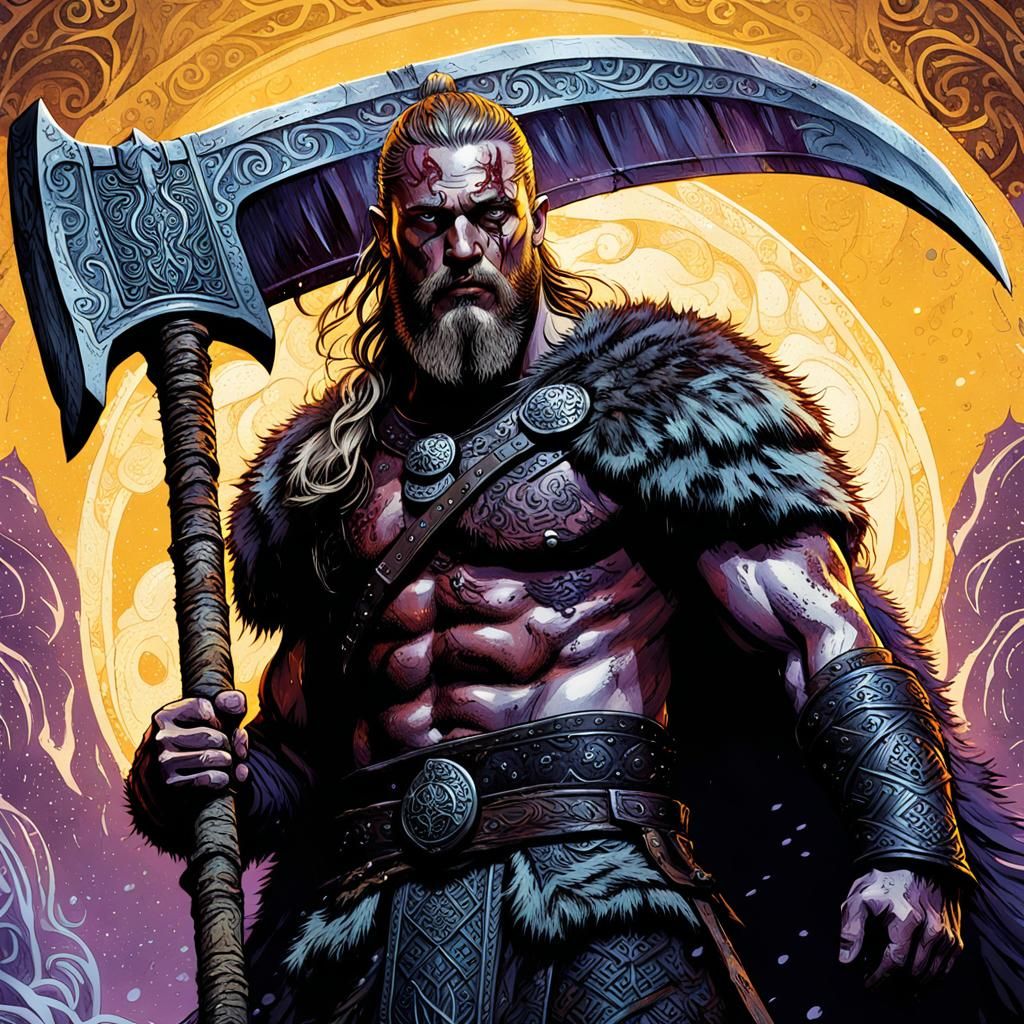 Victorious Fur-Clad Viking in Dark Fantasy Style