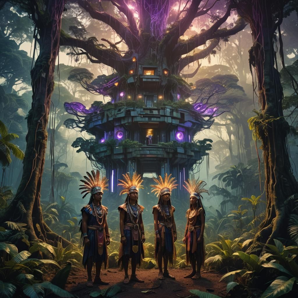 Surreal Futurism: Brazilian Guardians in a Neon Forest